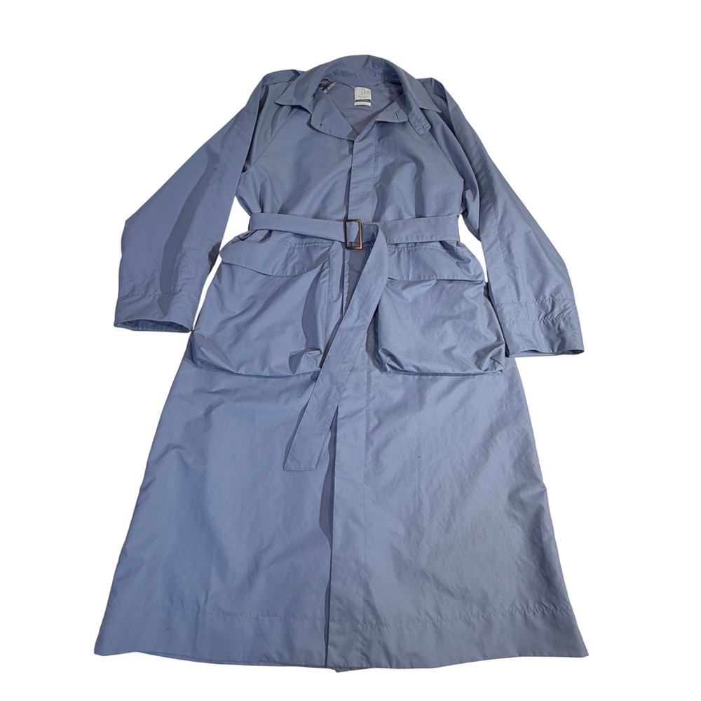 Deveaux New York Trench Coat 2 Blue Nylon Belted Long Made USA READ